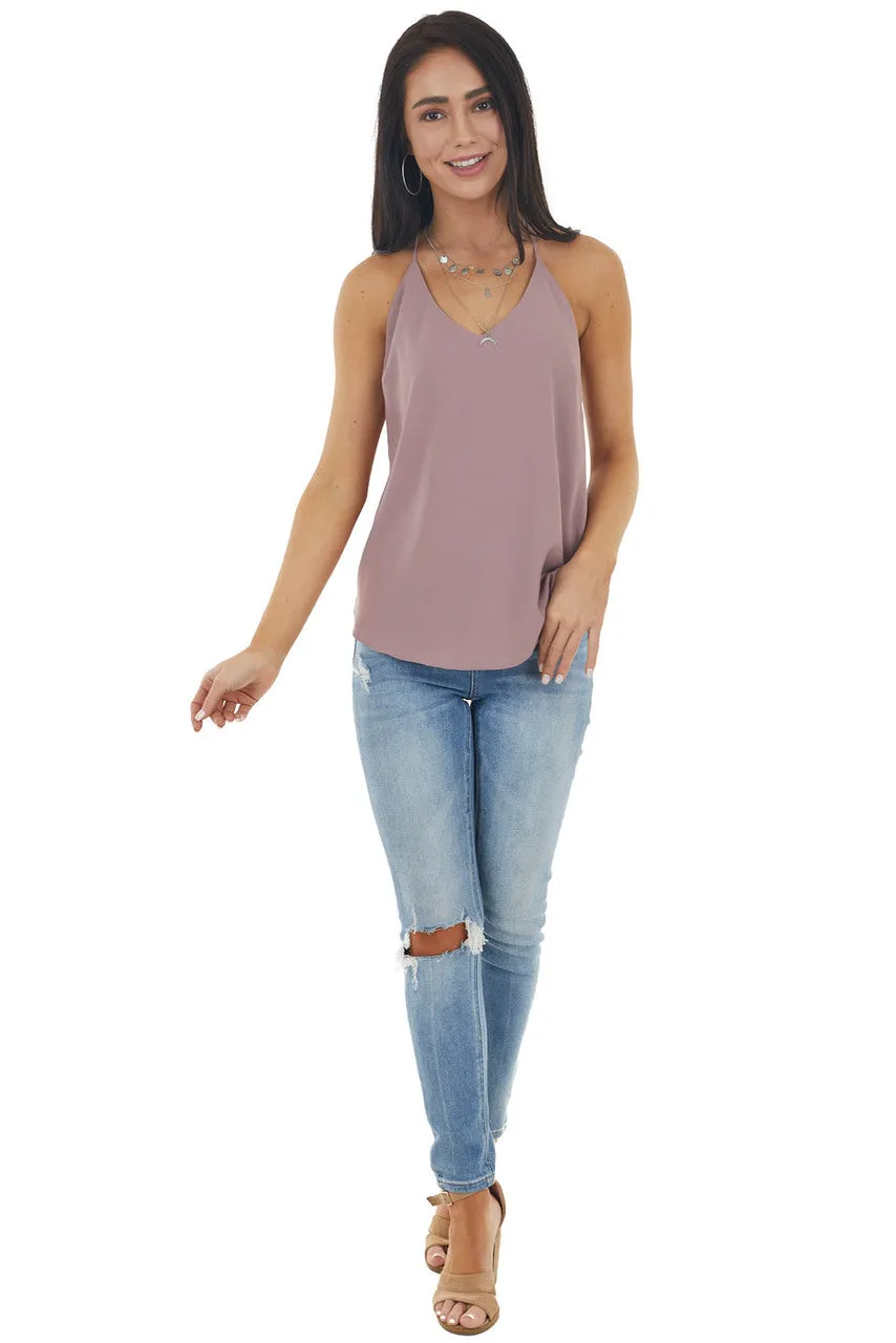 Misty Mauve Sleeveless Woven Tank Top with Spaghetti Straps sold by Lime Lush product image thumbnail 2