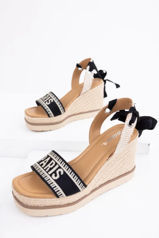 Black 'Paris' Espadrille Platform Wedges sold by Lime Lush