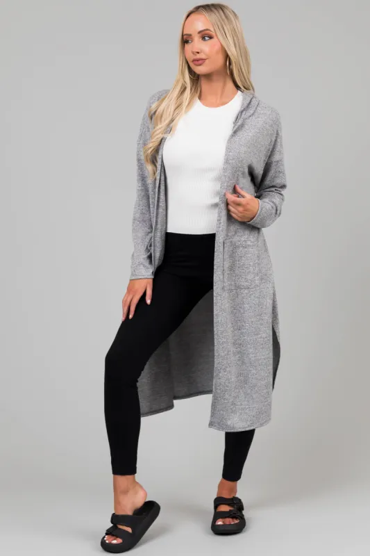 Heather Grey Long Sleeve Hooded Duster Cardigan sold by Lime Lush