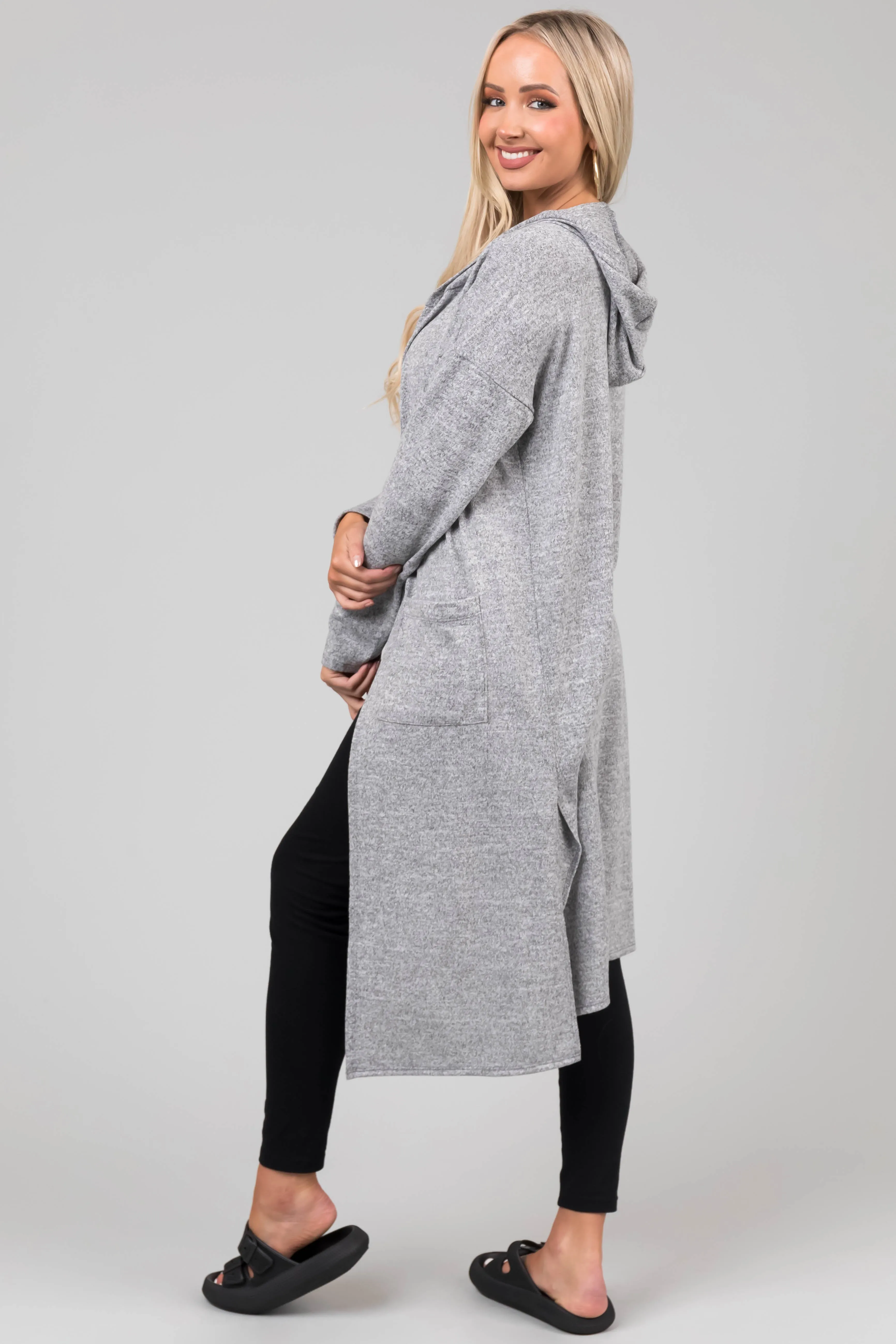Heather Grey Long Sleeve Hooded Duster Cardigan sold by Lime Lush product image thumbnail 4