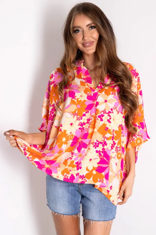 Ivory Floral Print V Neck Half Sleeve Top sold by Lime Lush