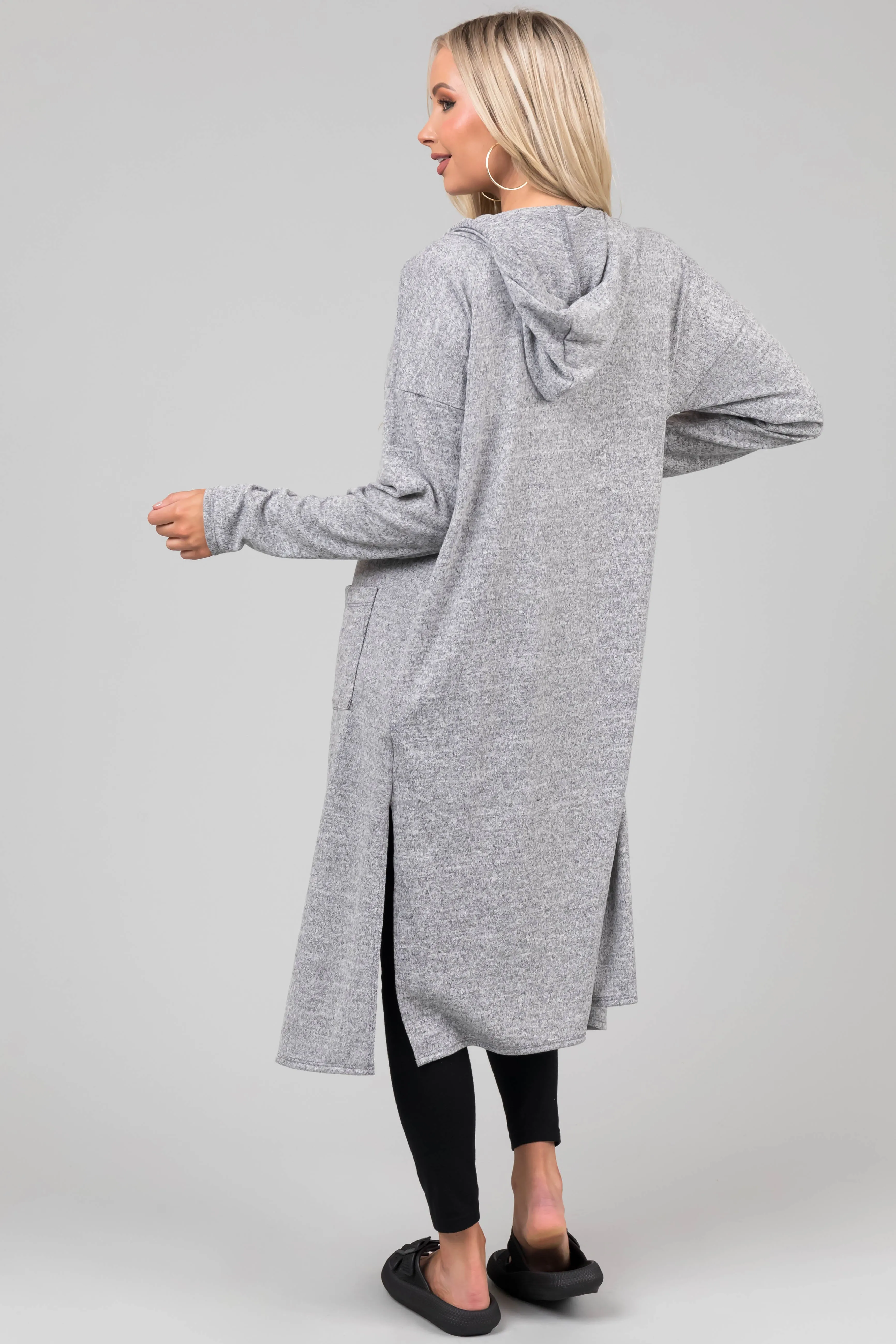 Heather Grey Long Sleeve Hooded Duster Cardigan sold by Lime Lush product image thumbnail 5