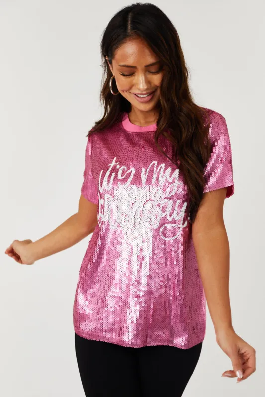 Magenta 'It's My Birthday' Sequin Top sold by Lime Lush