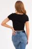 Black Split Neck Short Sleeve Ribbed Crop Top sold by Lime Lush