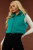 Bright Pine Drawstring Hem Zip Up Puffer Vest sold by Lime Lush