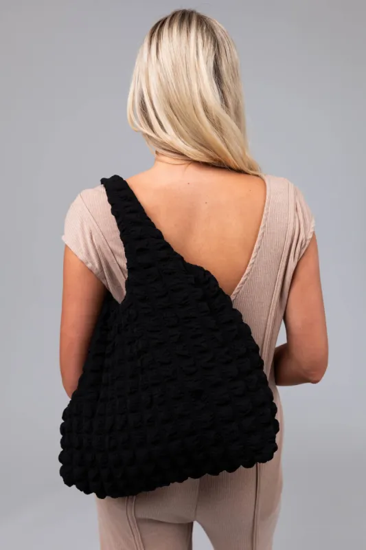 Black Puff Square Textured Handbag sold by Lime Lush