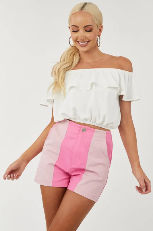 Very J Bubblegum Colorblock High Rise Denim Shorts made by Very J