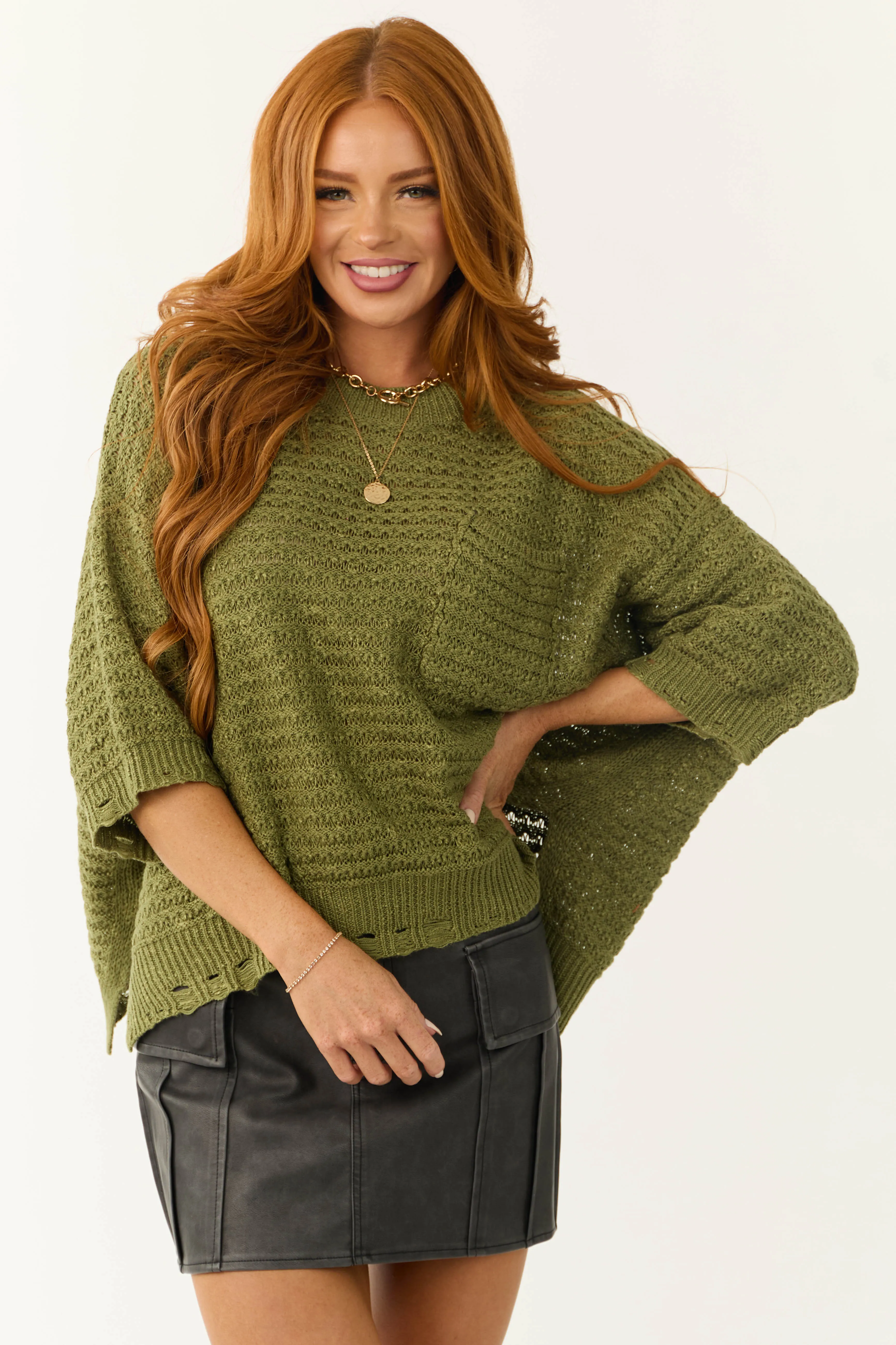 Army Green Oversized Knit Half Sleeve Top sold by Lime Lush