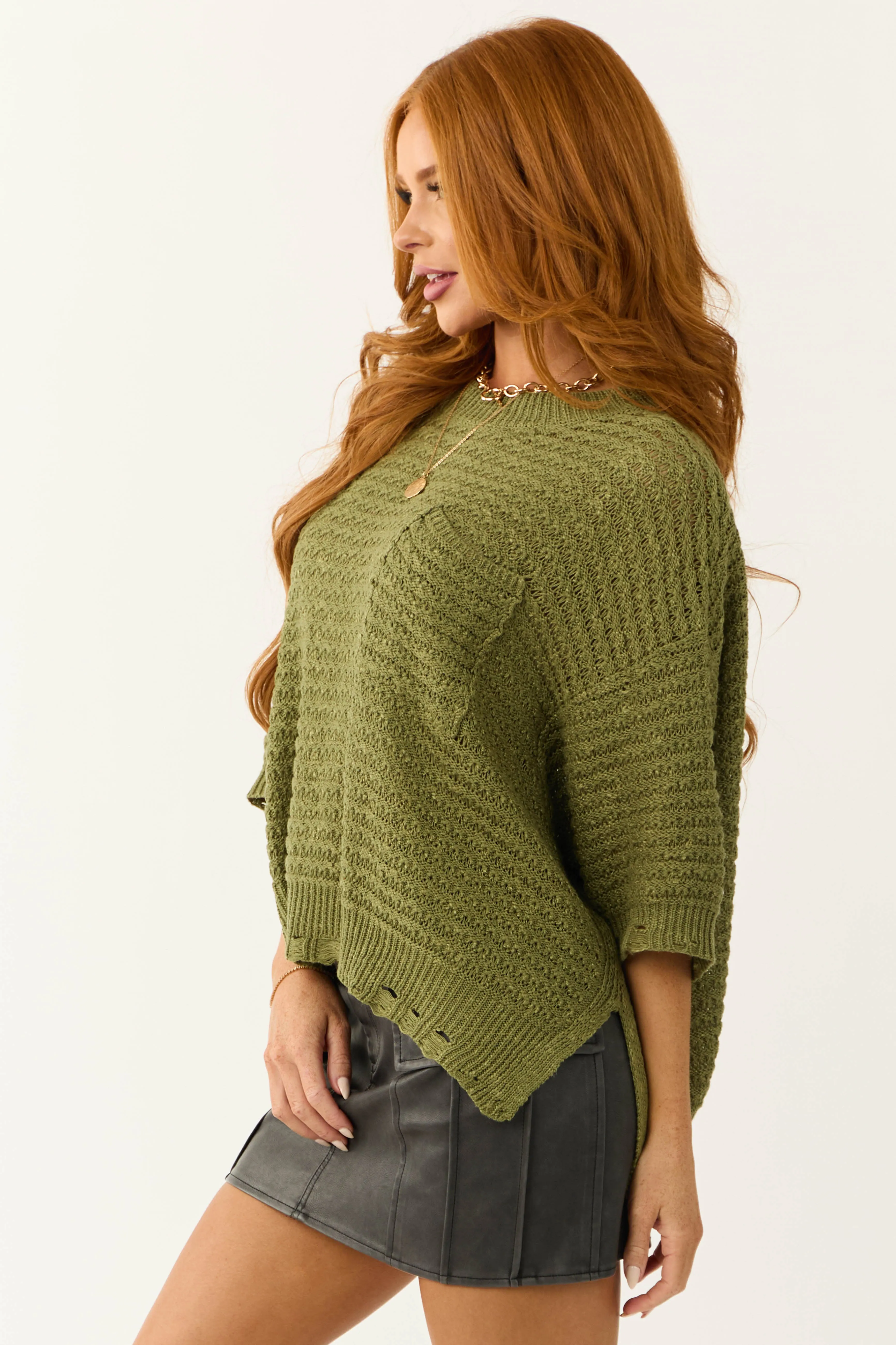 Army Green Oversized Knit Half Sleeve Top sold by Lime Lush product image thumbnail 4