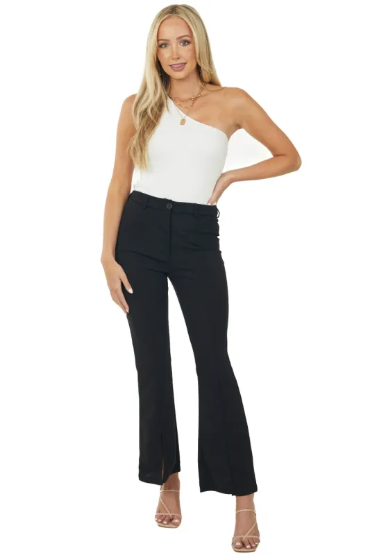 Black High Waisted Flare Front Split Pants sold by Lime Lush
