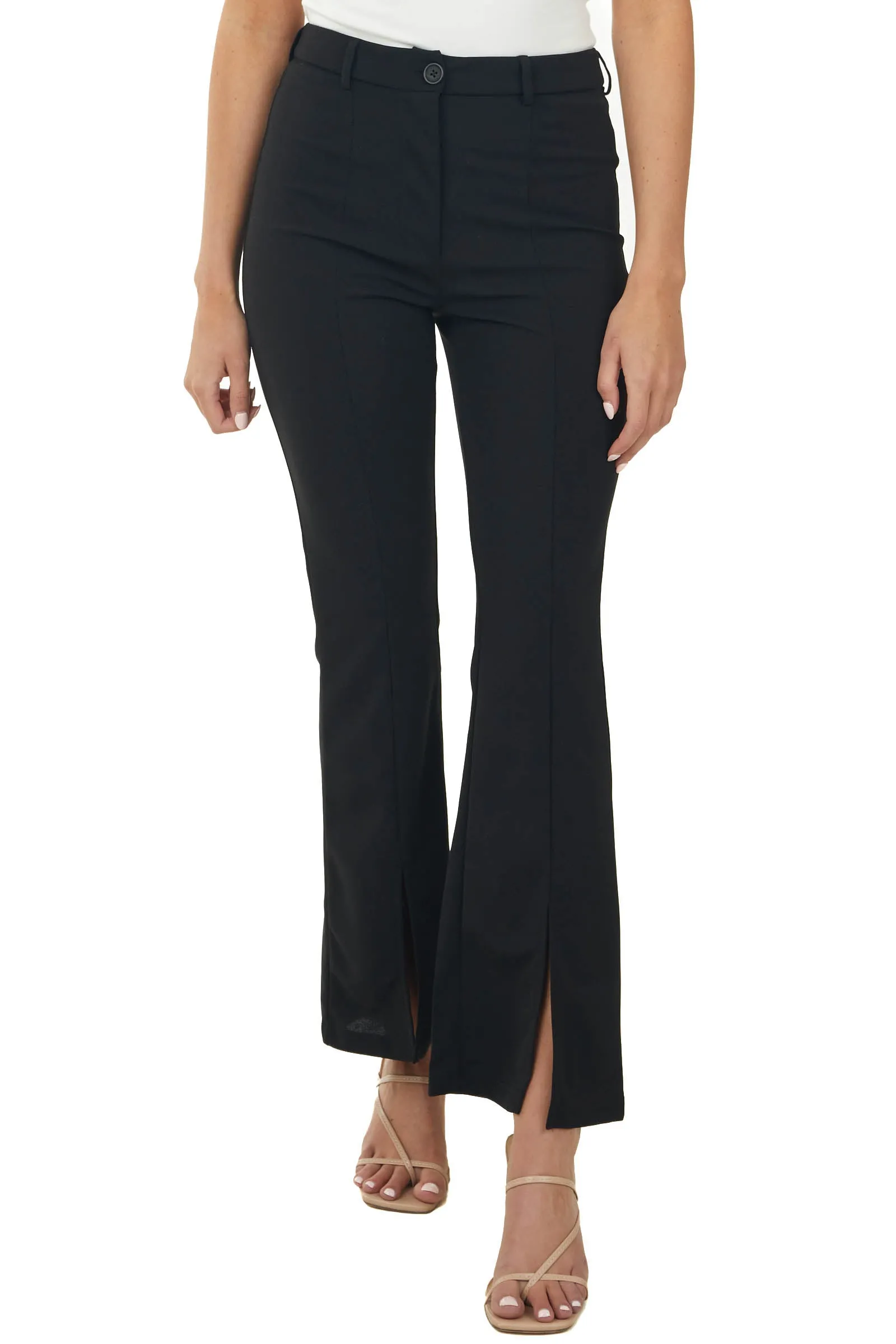 Black High Waisted Flare Front Split Pants sold by Lime Lush product image thumbnail 2