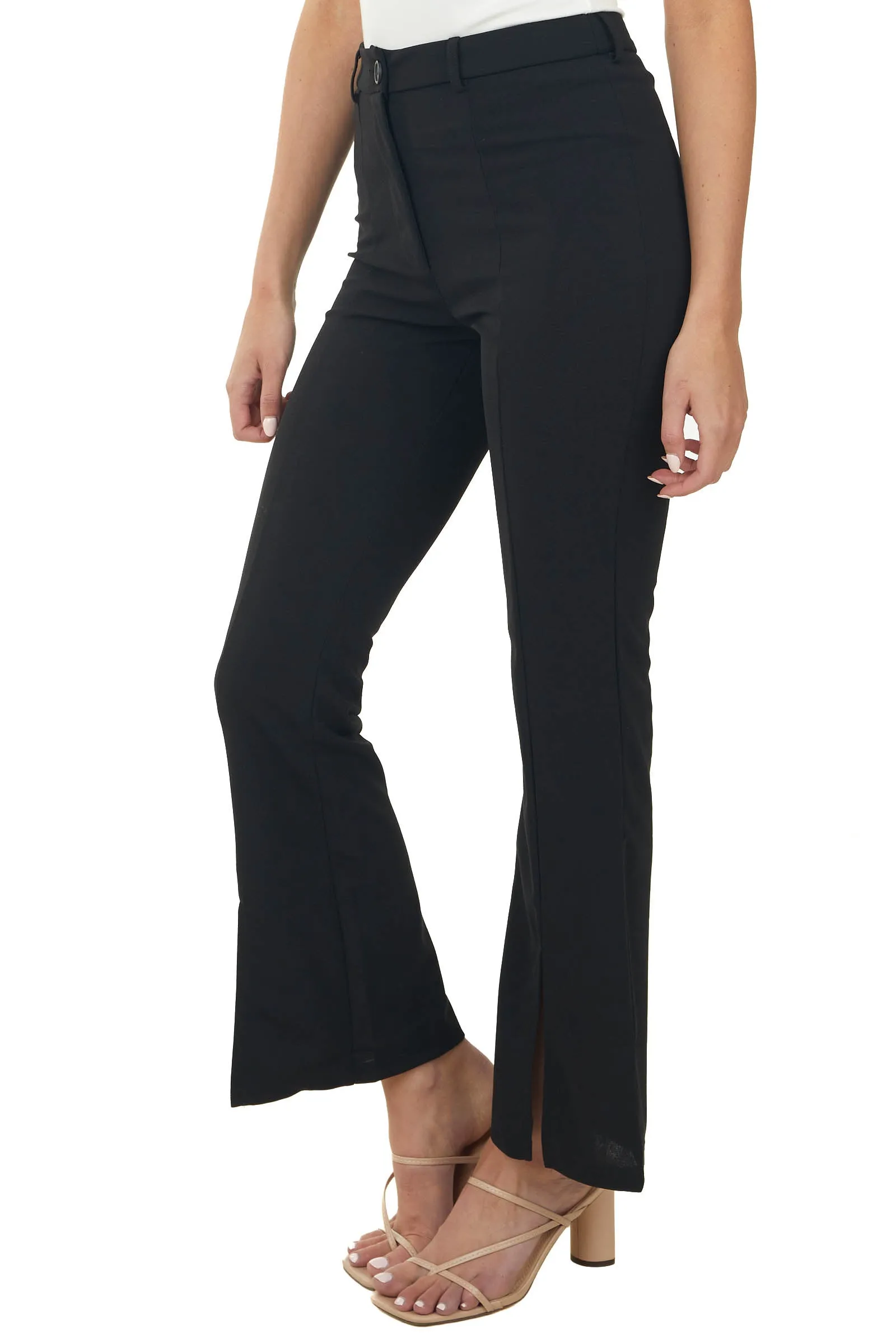 Black High Waisted Flare Front Split Pants sold by Lime Lush product image thumbnail 3
