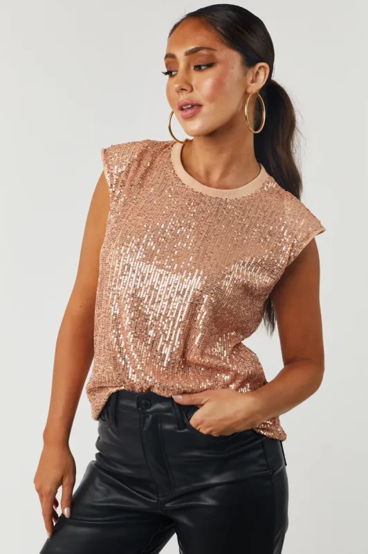 Apricot Sequins Detail Cap Sleeve Knit Top sold by Lime Lush
