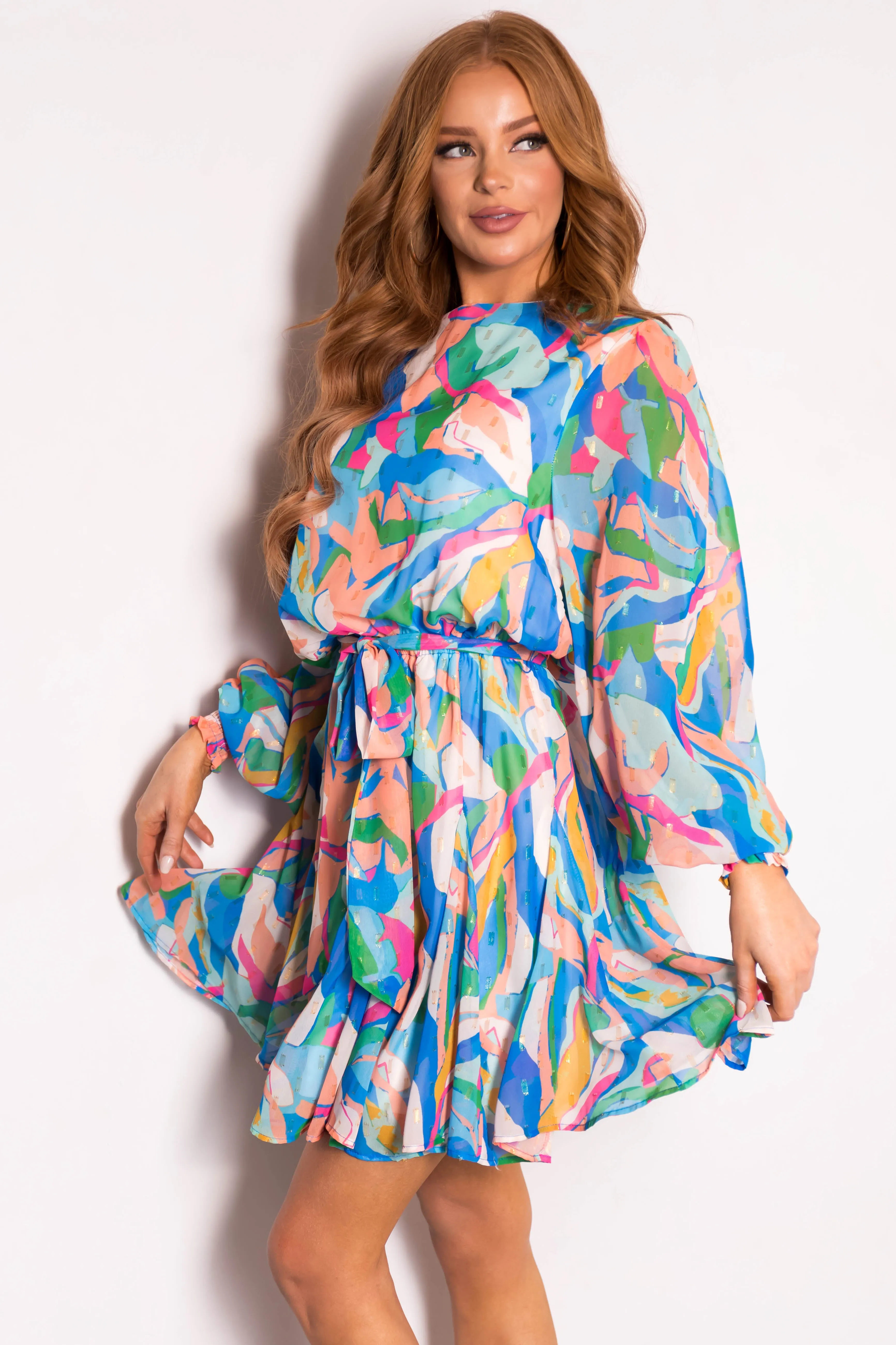 Flying Tomato Azure Abstract Print Mini Dress sold by Lime Lush product image thumbnail 4
