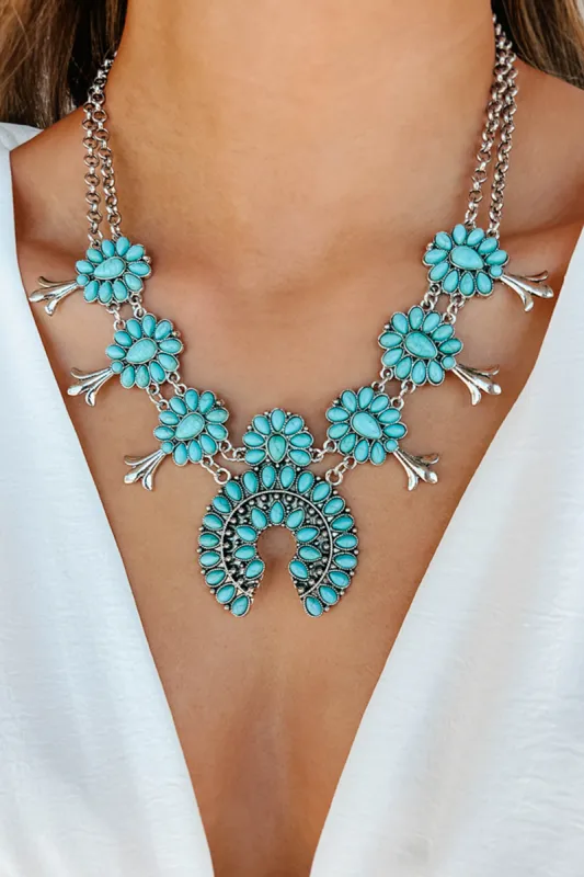 Turquoise Stone Double Chain Detail Necklace sold by Lime Lush