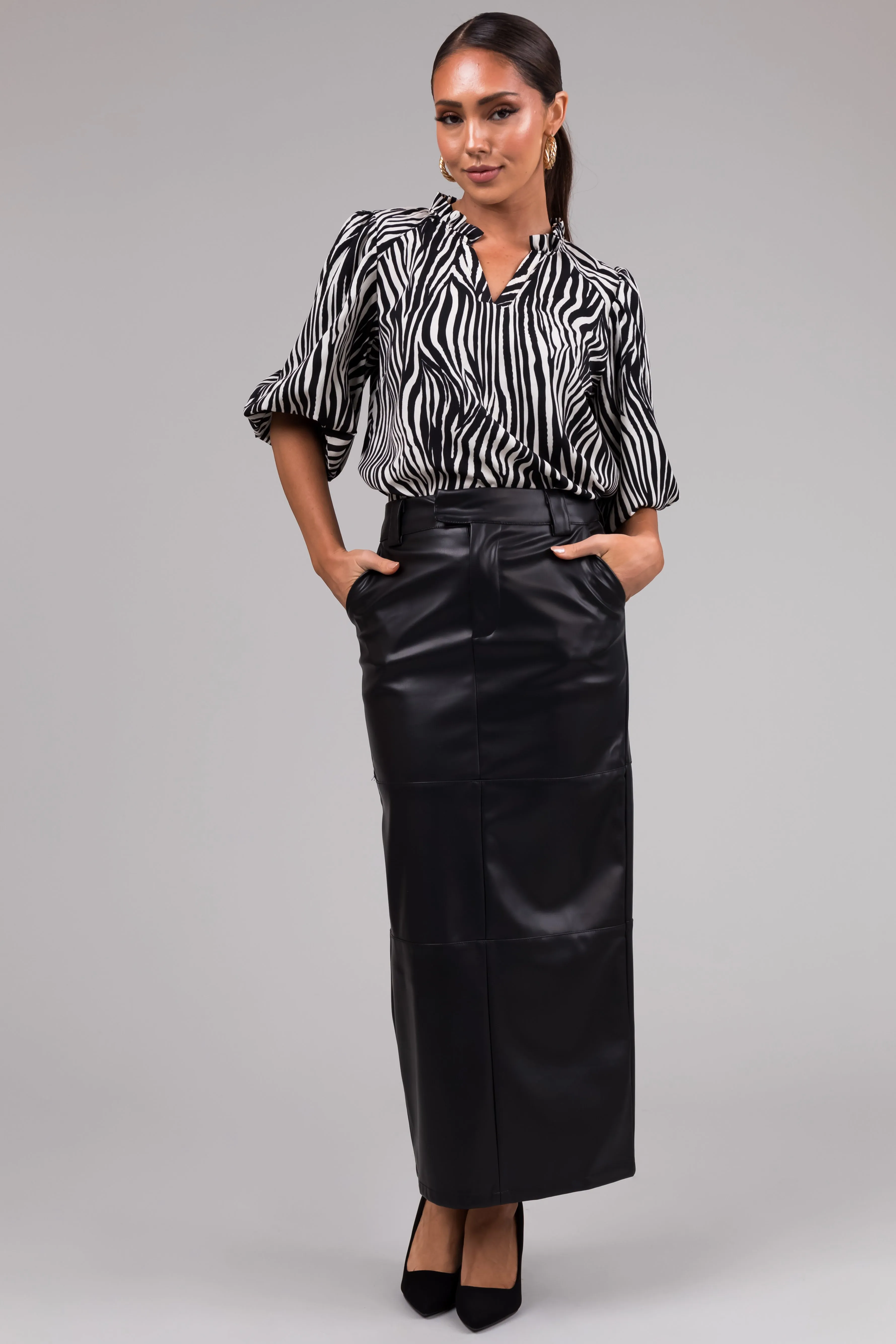 Ivory and Black Zebra Print V Neck Top sold by Lime Lush product image thumbnail 3