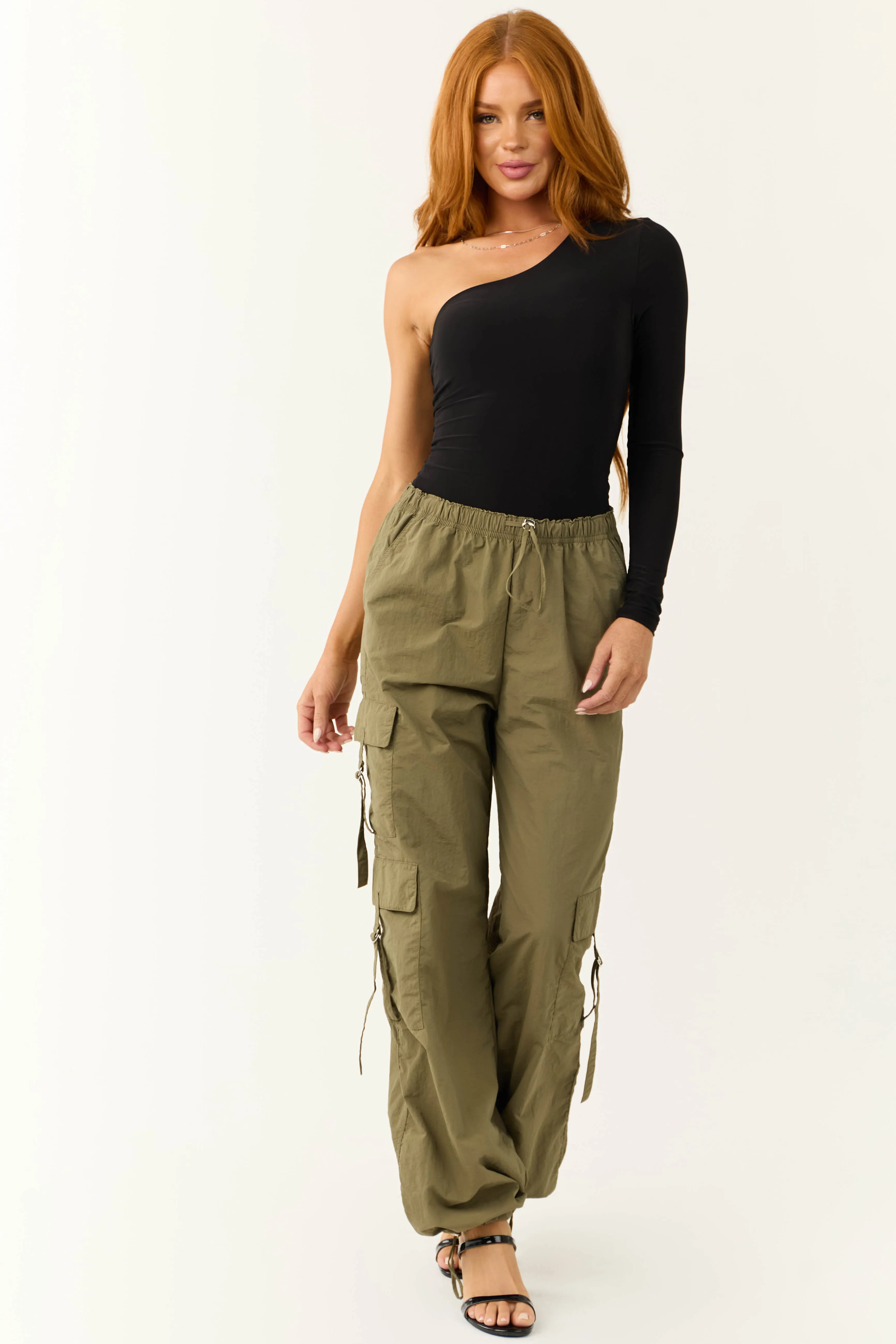 Black One Shoulder Long Sleeve Bodysuit sold by Lime Lush product image thumbnail 2