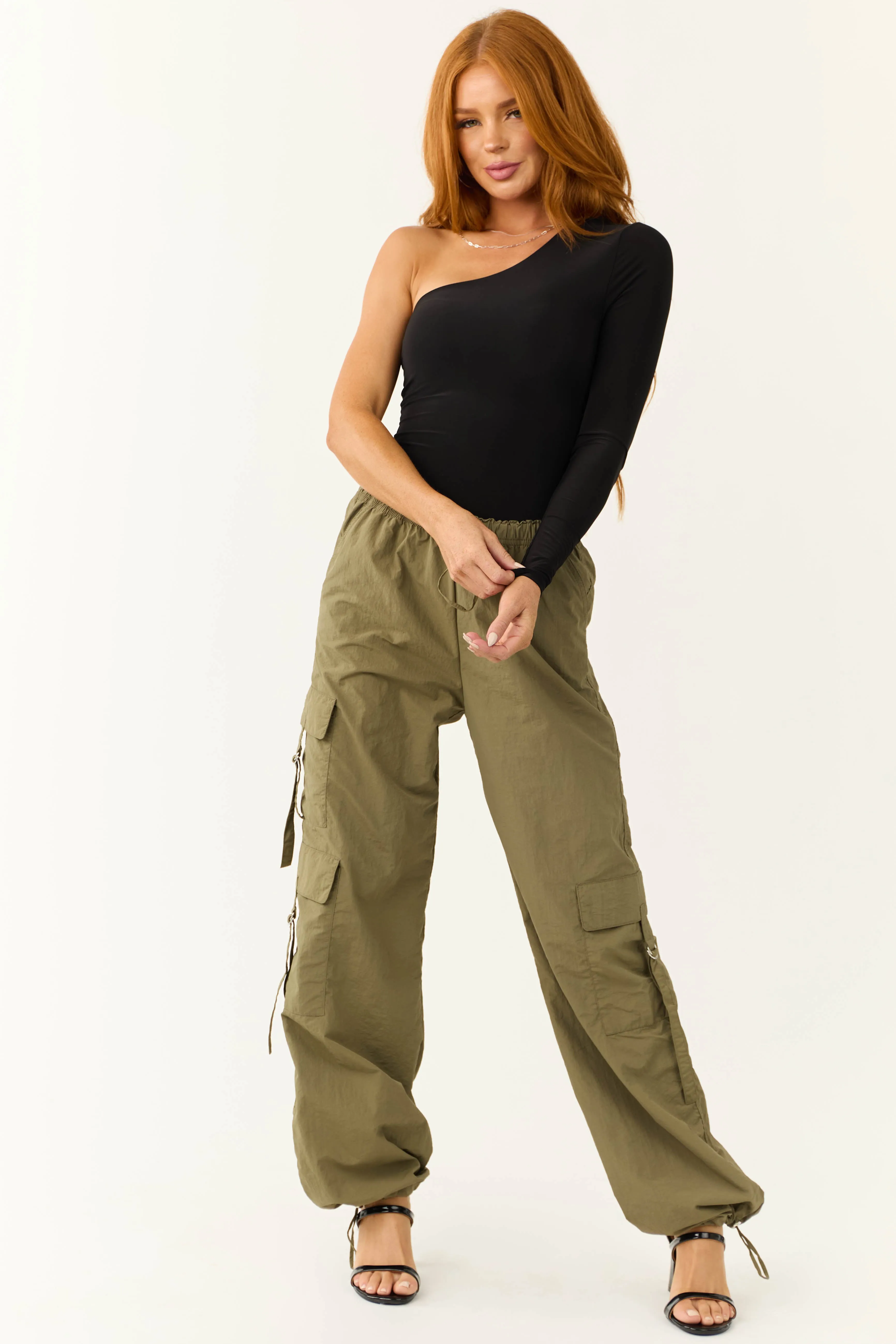 Black One Shoulder Long Sleeve Bodysuit sold by Lime Lush product image thumbnail 4