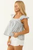 Beige and Cornflower Striped Ruffle Sleeve Top sold by Lime Lush