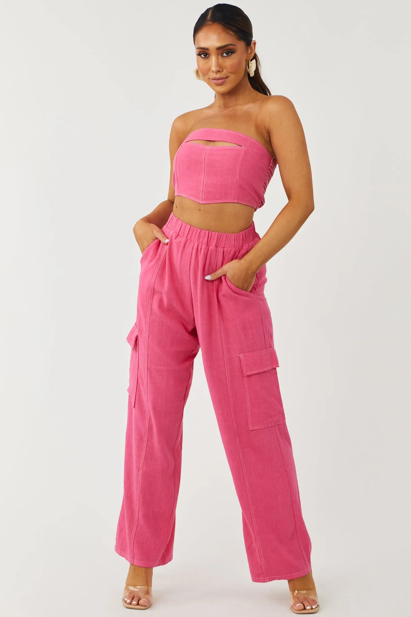 Raspberry Strapless Smocked Cut Out Bandeau Top sold by Lime Lush product image thumbnail 2