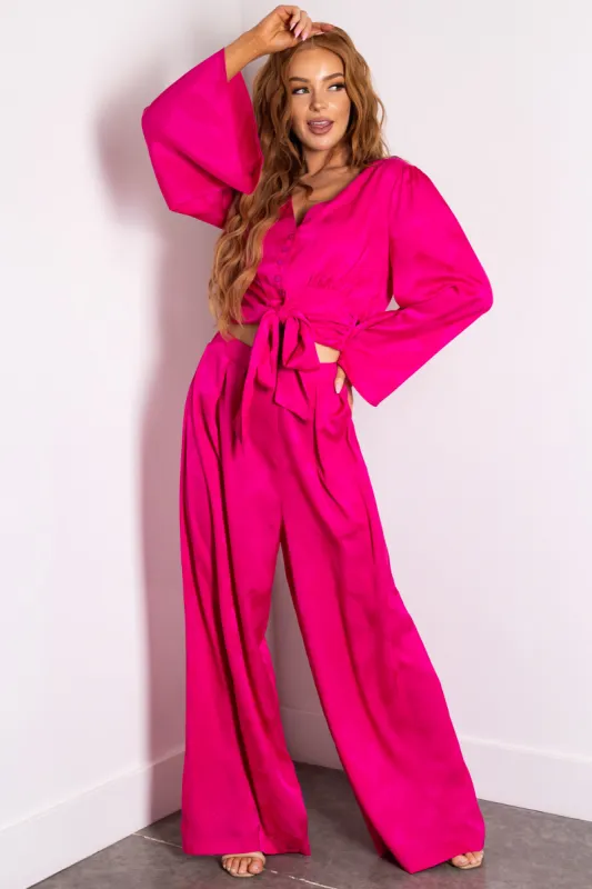 Flying Tomato Magenta Leaf Texture Wide Leg Pants sold by Lime Lush