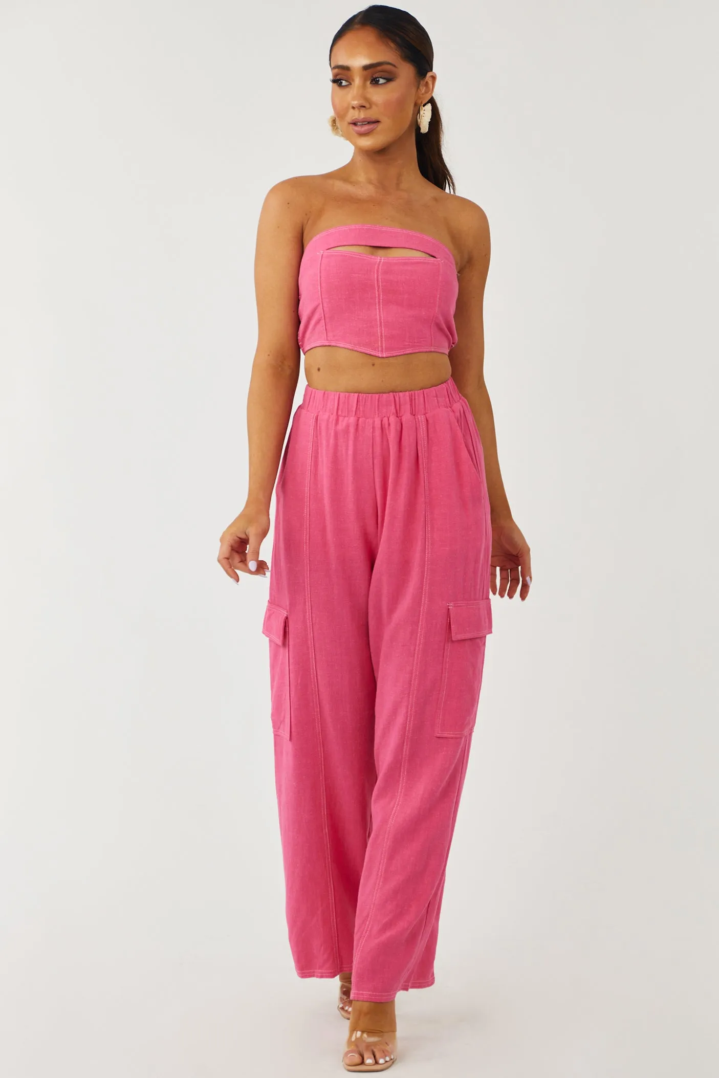 Raspberry Strapless Smocked Cut Out Bandeau Top sold by Lime Lush product image thumbnail 3