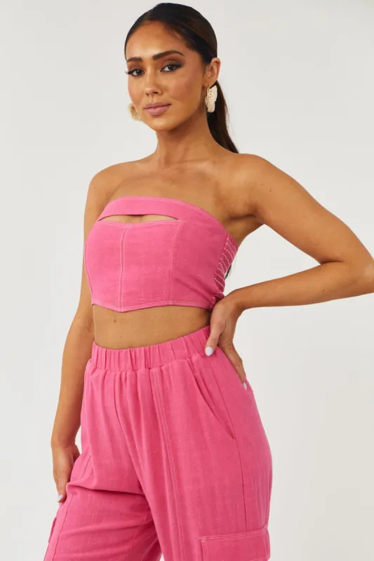 Raspberry Strapless Smocked Cut Out Bandeau Top sold by Lime Lush