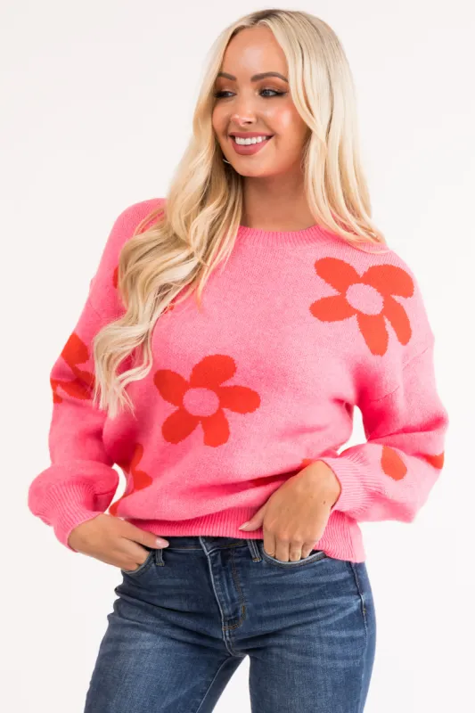 Hot Pink and Fire Floral Print Knit Sweater sold by Lime Lush