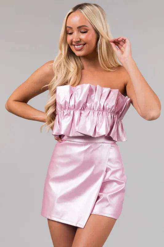 Metallic Dusty Blush Ruched Top Romper sold by Lime Lush
