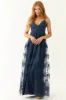 Navy Floral Detail Sleeveless Maxi Dress sold by Lime Lush