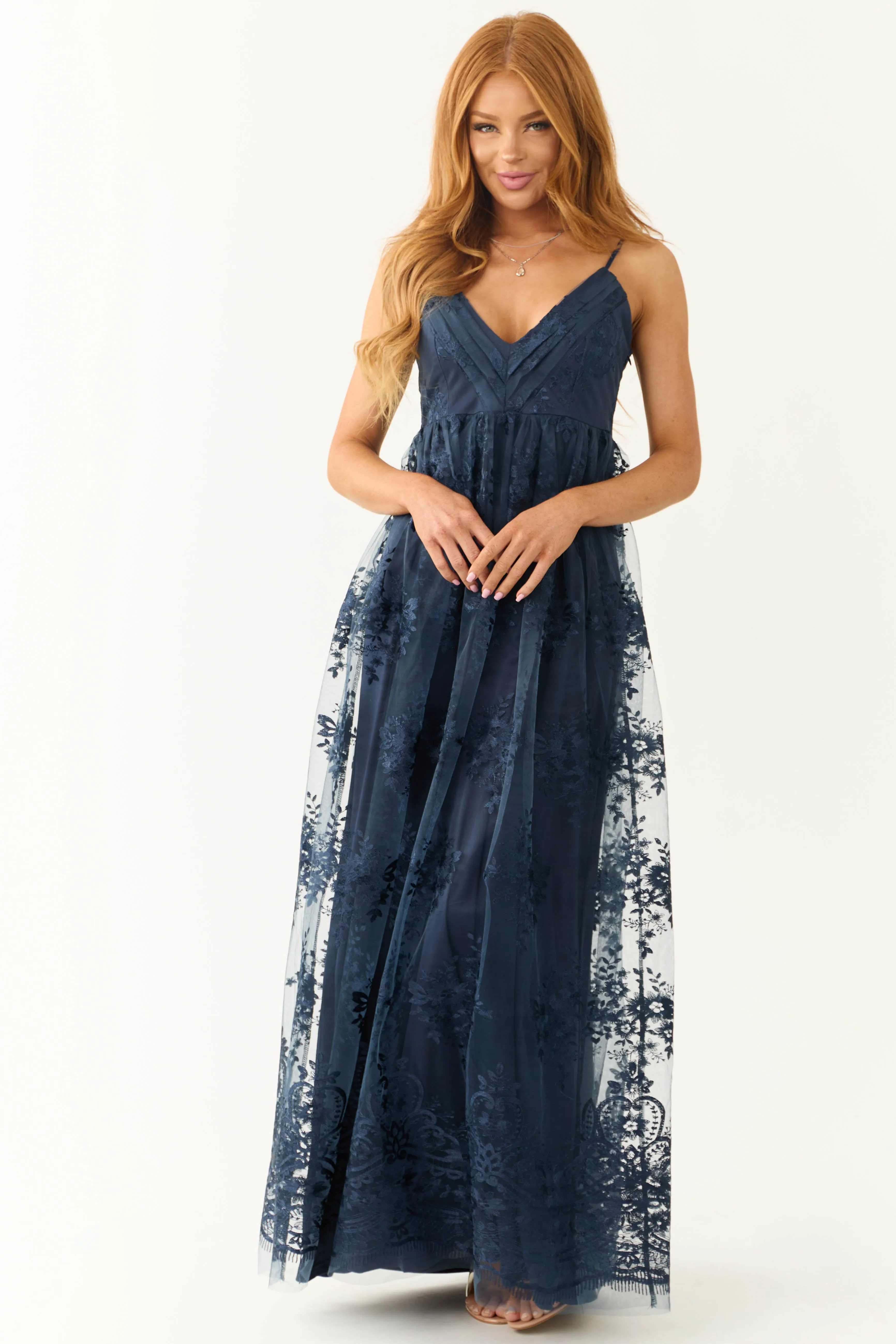 Navy Floral Detail Sleeveless Maxi Dress sold by Lime Lush product image thumbnail 3