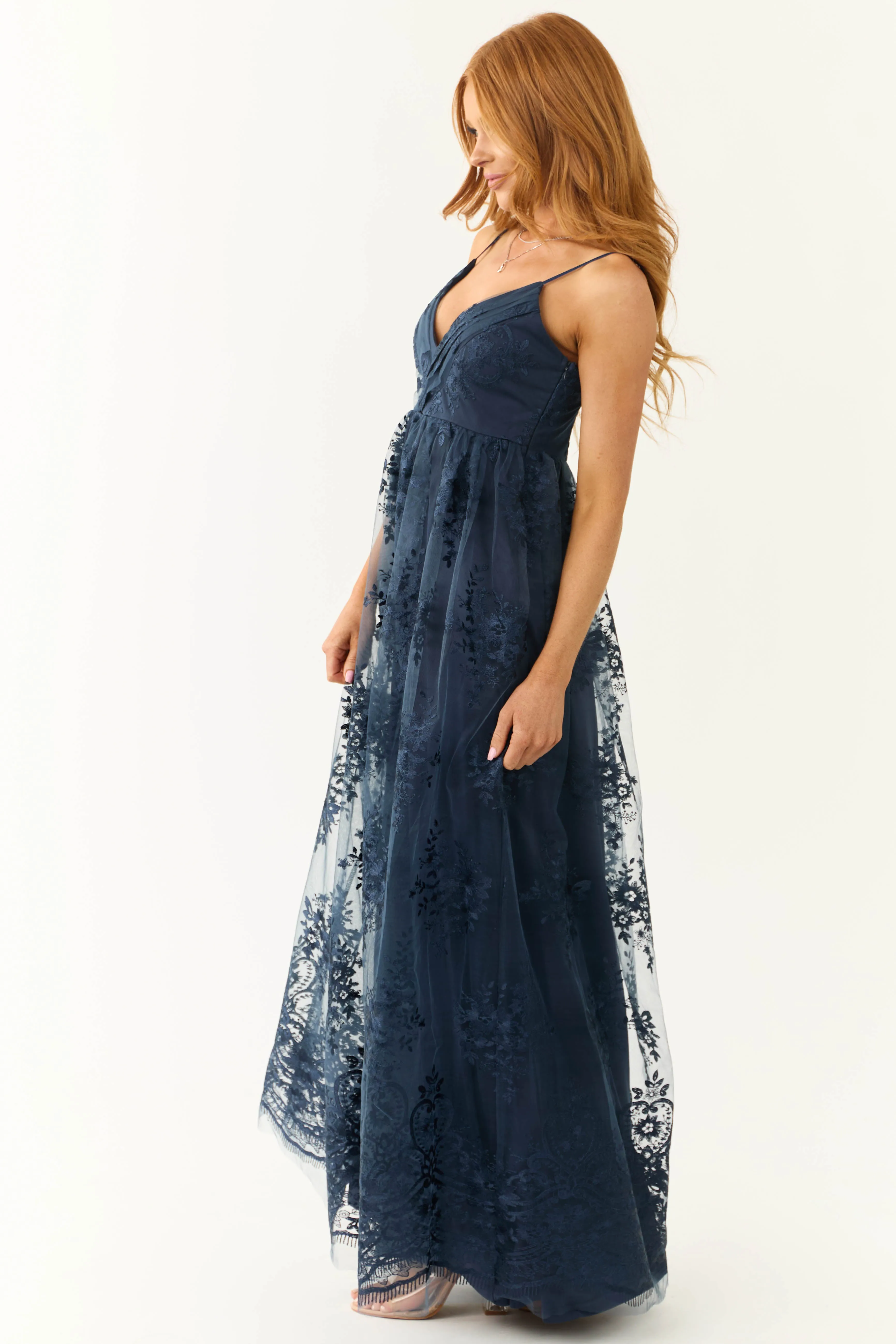 Navy Floral Detail Sleeveless Maxi Dress sold by Lime Lush product image thumbnail 4