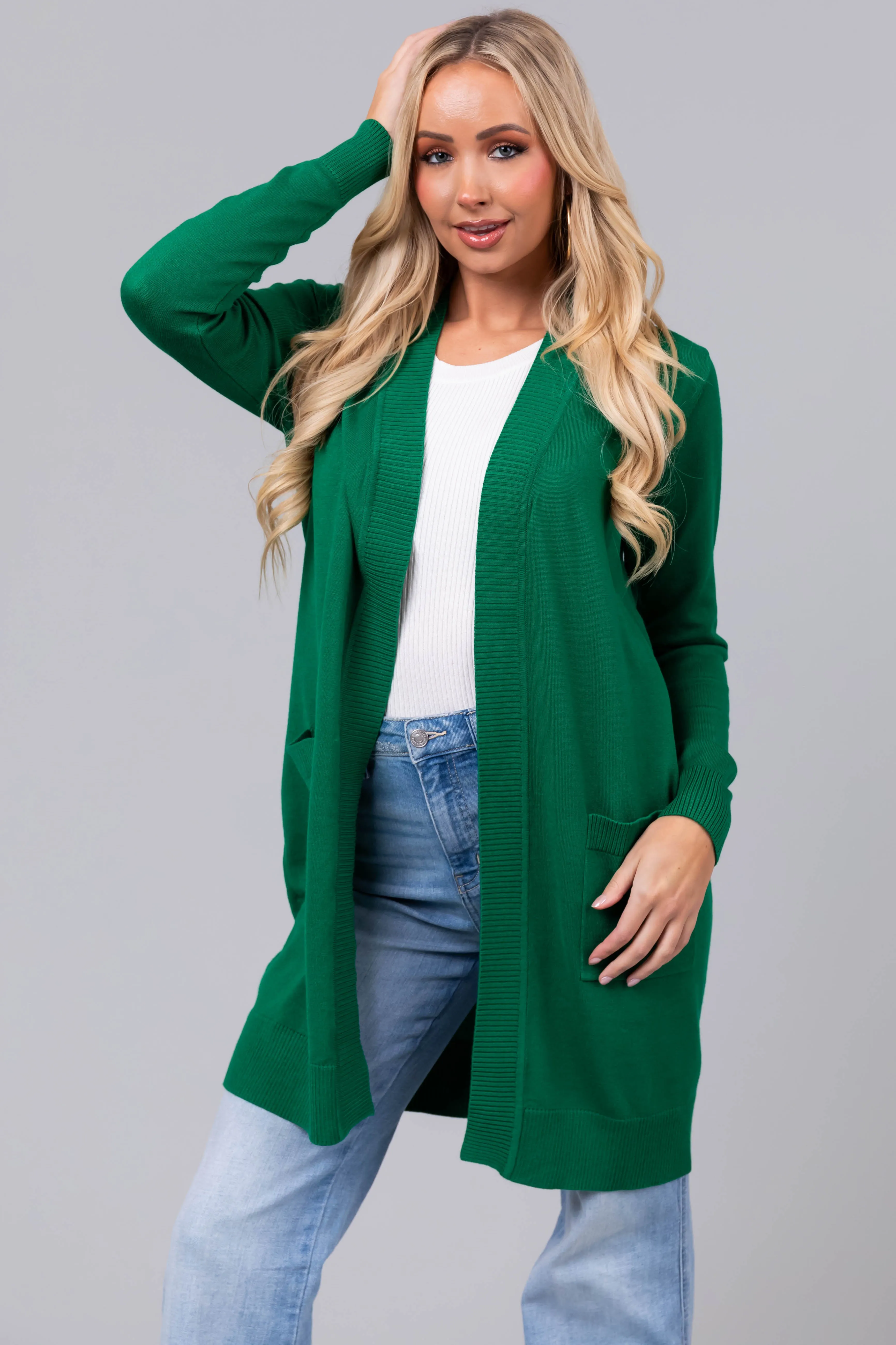 Jade Mid Length Lightweight Open Cardigan sold by Lime Lush product image thumbnail 4