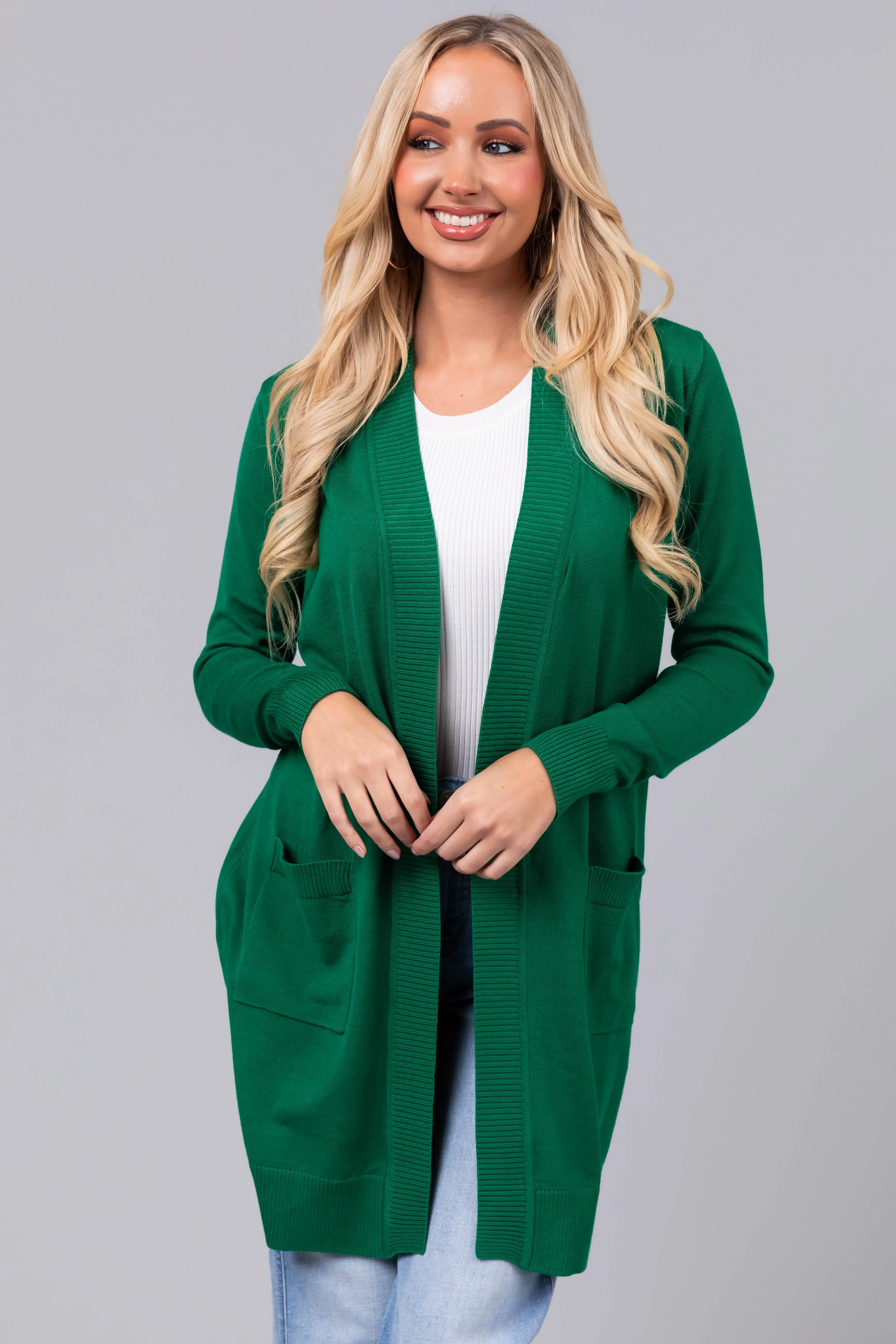 Jade Mid Length Lightweight Open Cardigan sold by Lime Lush