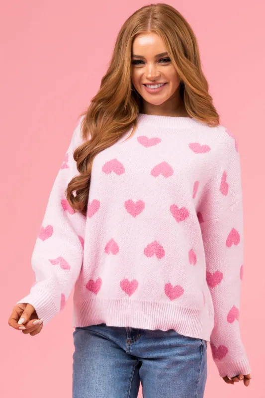 Blush Heart Print Cozy Thick Knit Sweater sold by Lime Lush