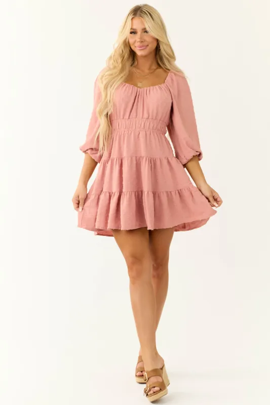Punch Swiss Dot Tiered 3/4 Sleeve Mini Dress sold by Lime Lush