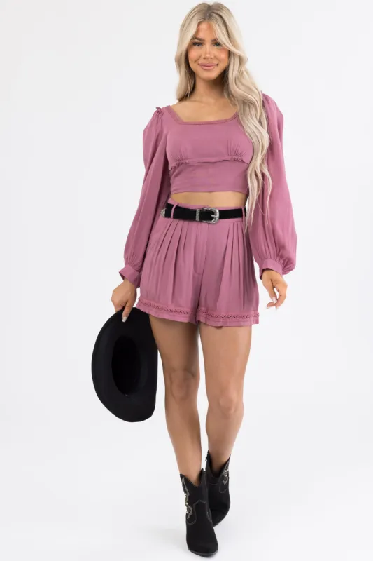 Berry Woven Shorts and Crop Top Set sold by Lime Lush