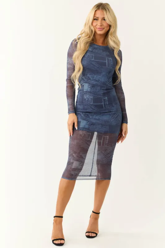 Steel Blue Denim Patch Print Maxi Dress sold by Lime Lush