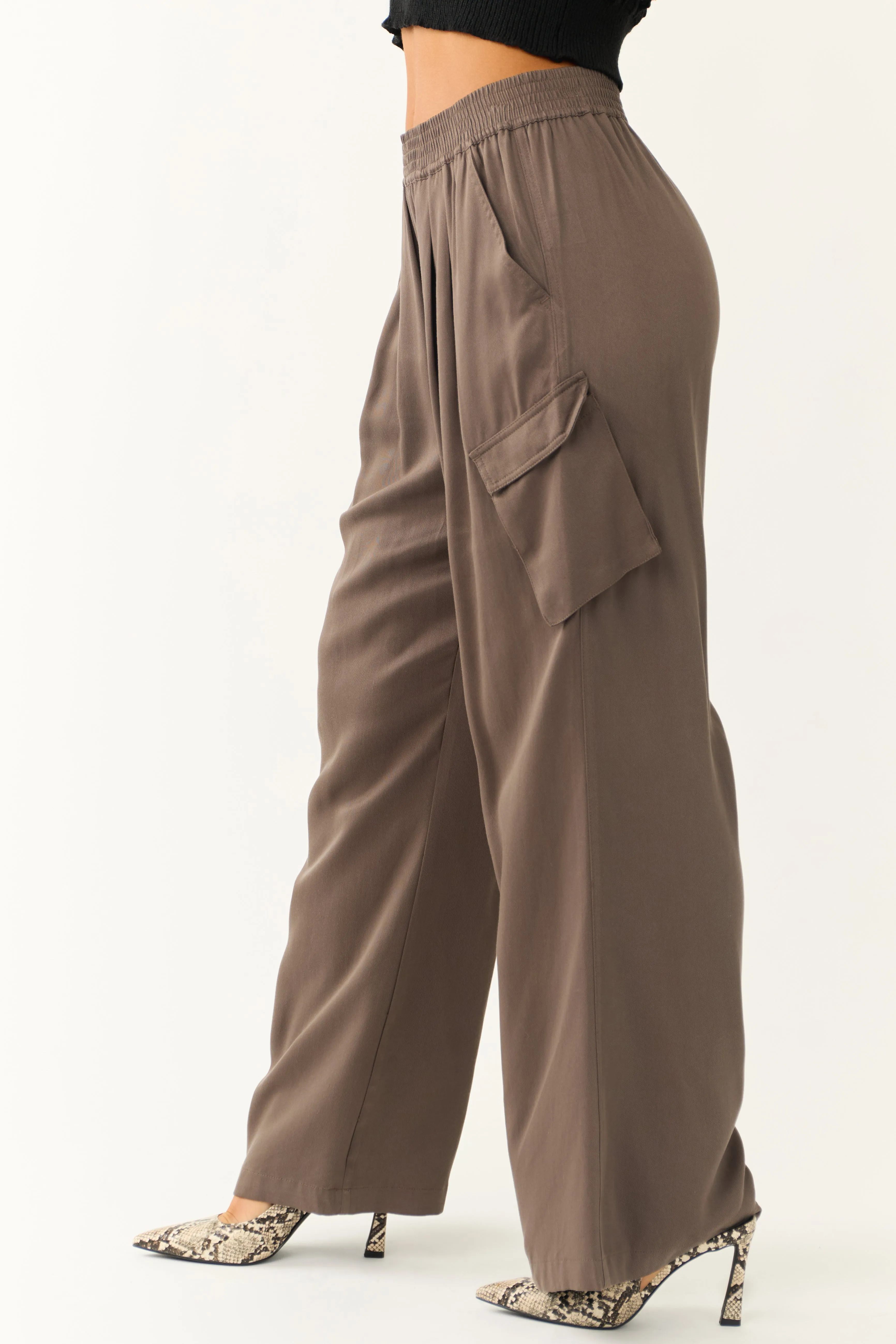 Espresso Wide Leg Smocked Waist Cargo Pants sold by Lime Lush product image thumbnail 3