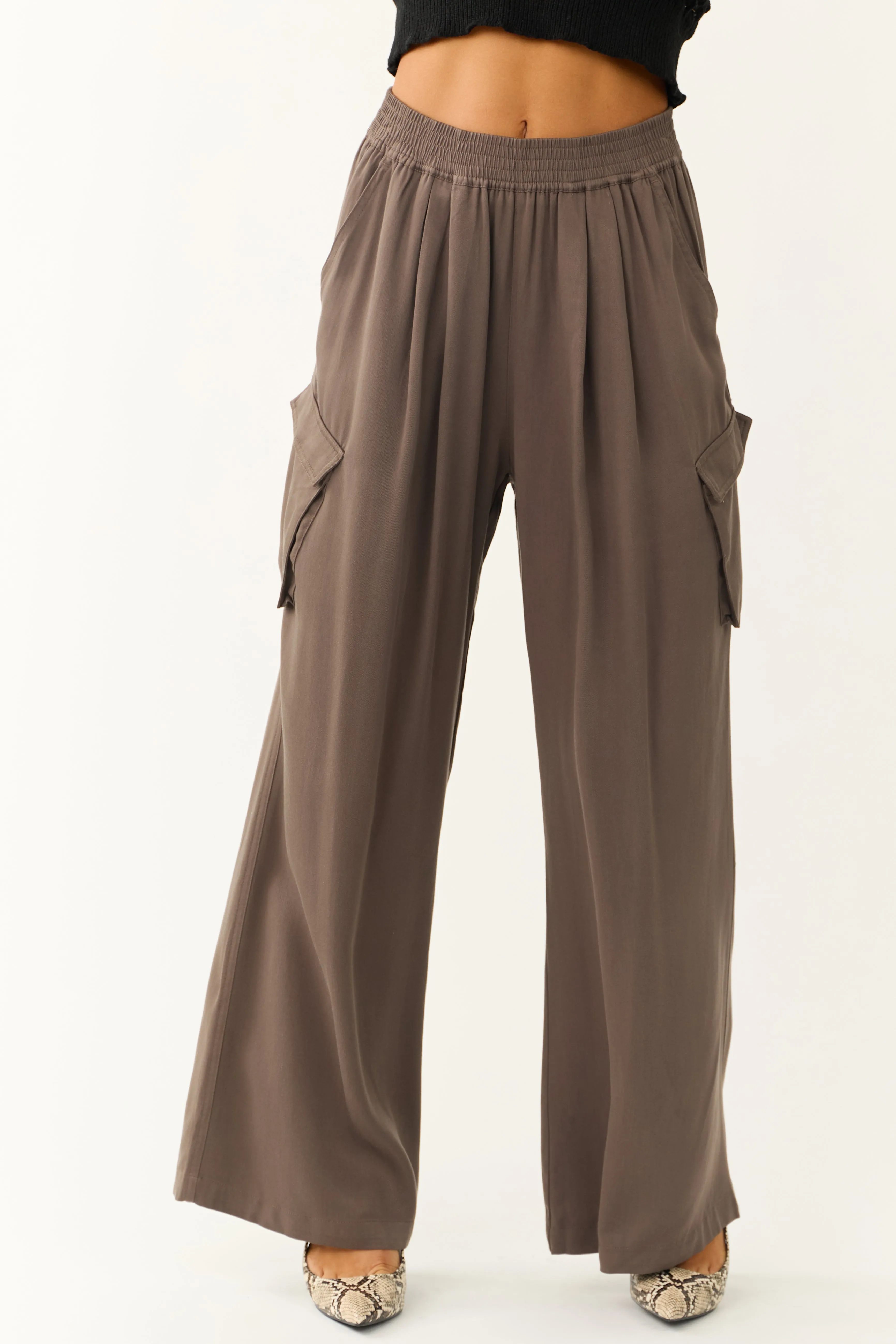 Espresso Wide Leg Smocked Waist Cargo Pants sold by Lime Lush product image thumbnail 2