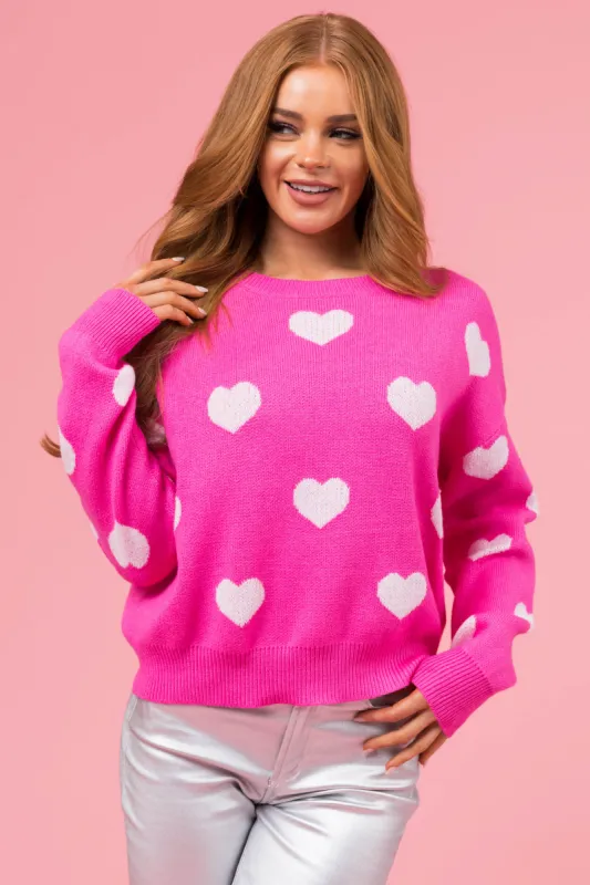 Magenta Heart Pattern Soft Crew Neck Sweater sold by Lime Lush