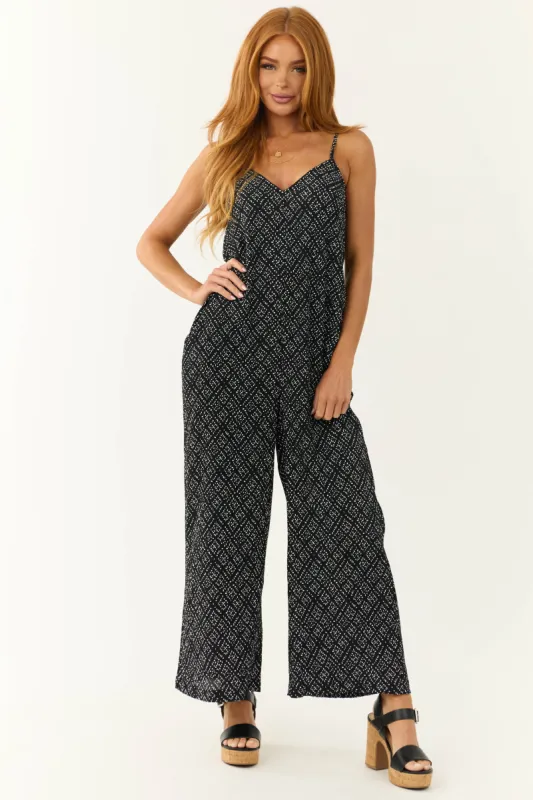 Black Dotted Wide Leg Open Back Jumpsuit sold by Lime Lush
