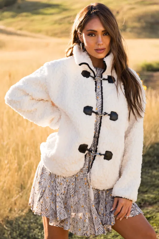 Ivory Toggle Clasp Sherpa Jacket sold by Lime Lush