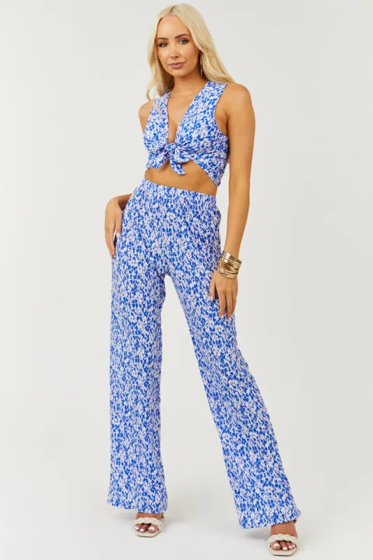 Sapphire Floral Tie Top and Wide Leg Pants Set sold by Lime Lush