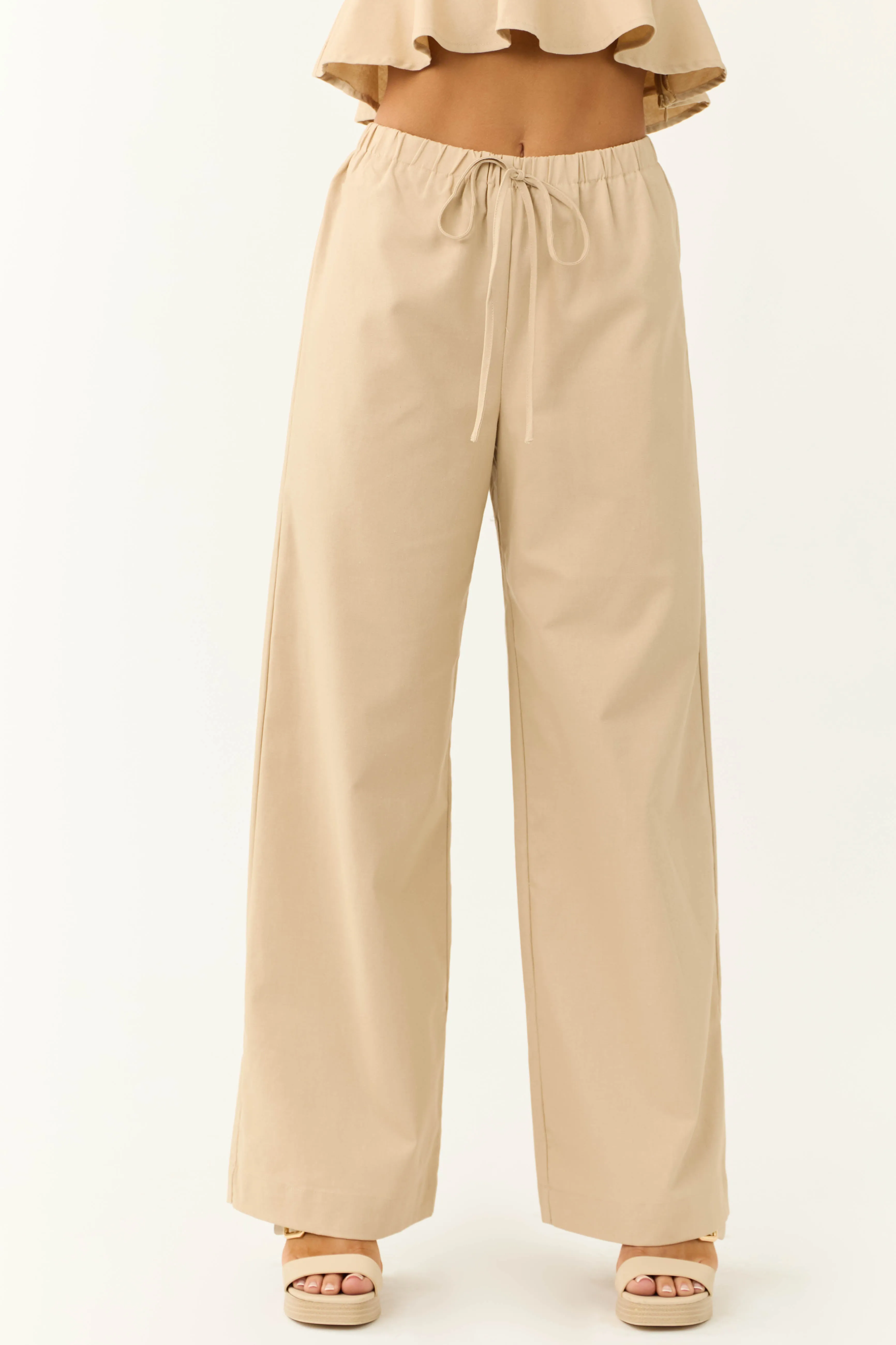 Beige Wide Leg High Waist Linen Pants sold by Lime Lush product image thumbnail 3