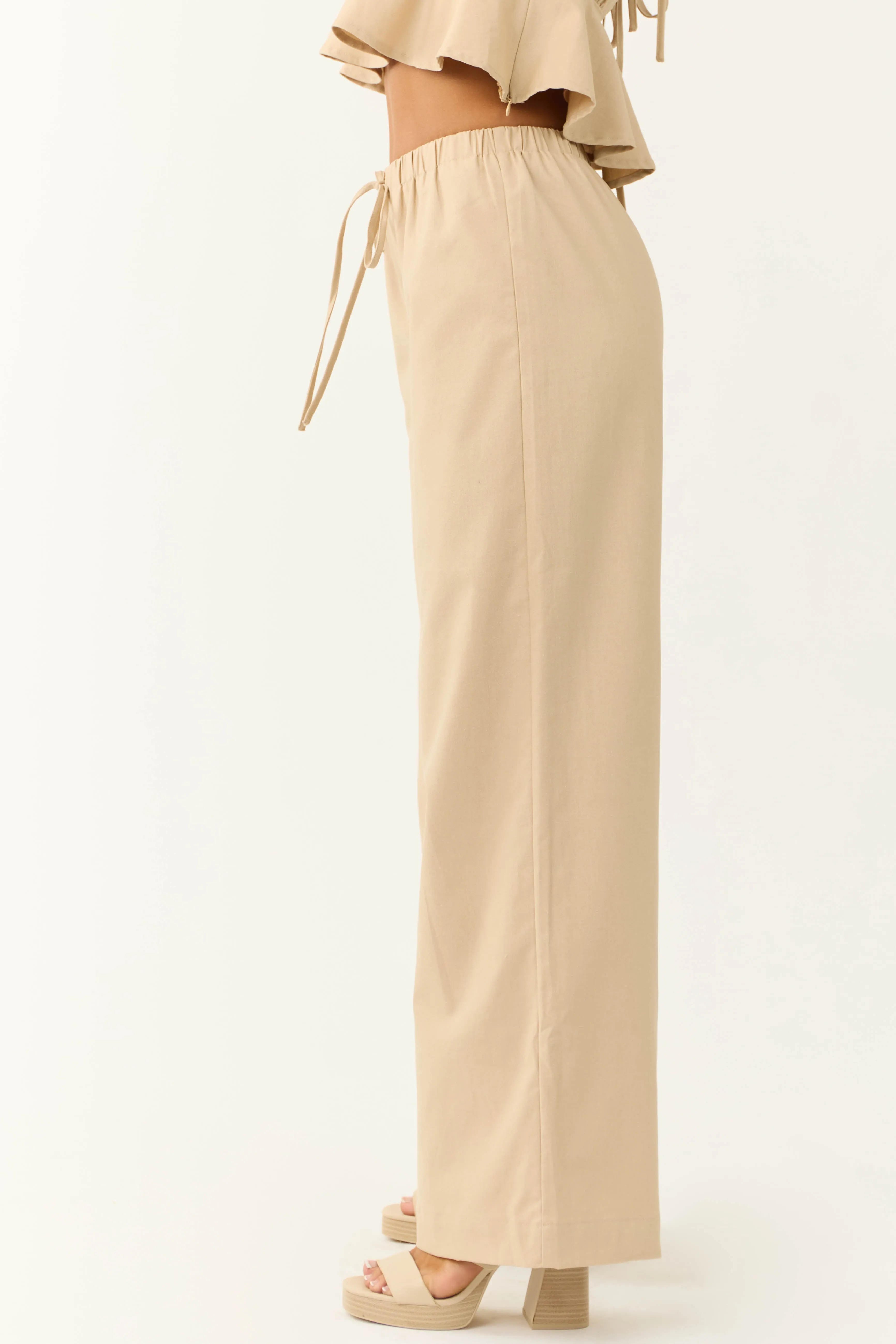 Beige Wide Leg High Waist Linen Pants sold by Lime Lush product image thumbnail 4