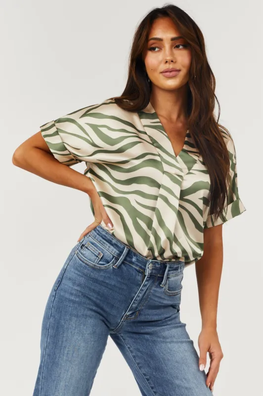 Champagne and Olive Zebra Print V Neck Top sold by Lime Lush