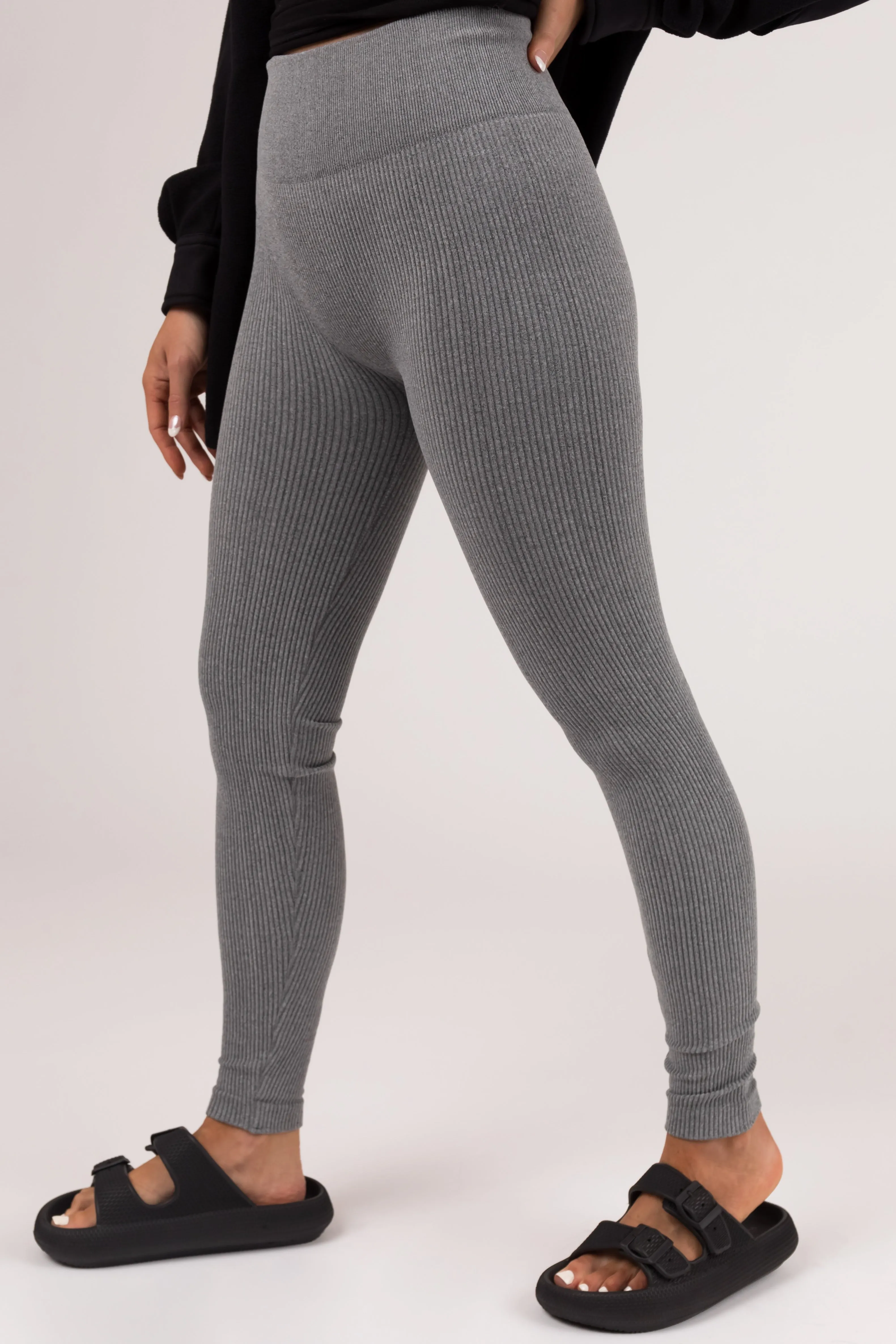 Heather Grey Ribbed Knit Seamless Leggings sold by Lime Lush product image thumbnail 3
