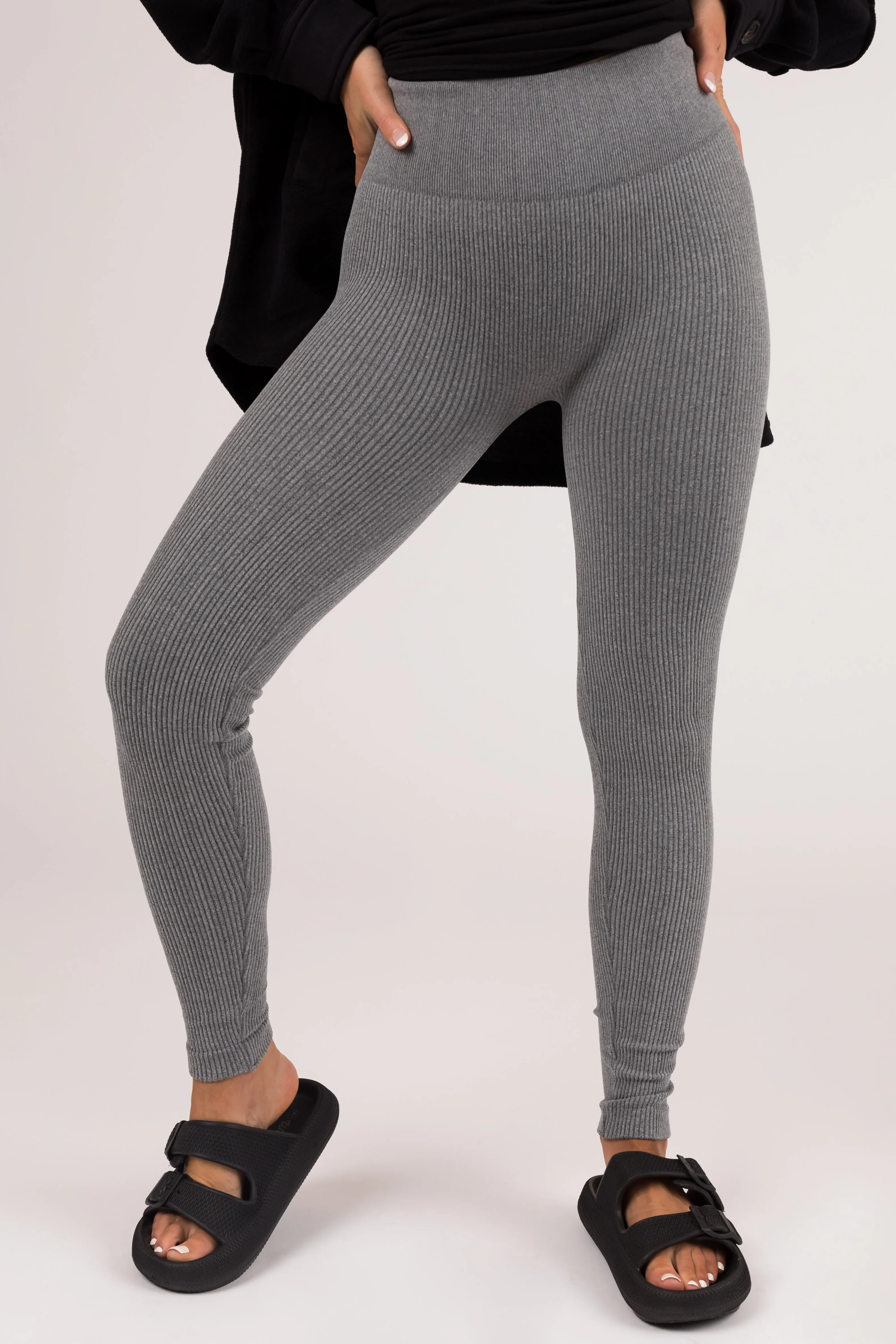 Heather Grey Ribbed Knit Seamless Leggings sold by Lime Lush product image thumbnail 2