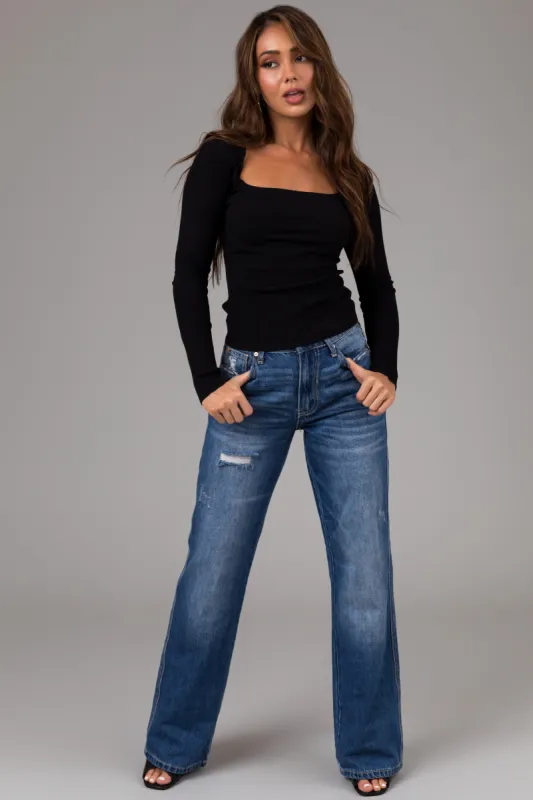 Special A Medium Wash High Rise Distressed Dad Jeans sold by Lime Lush